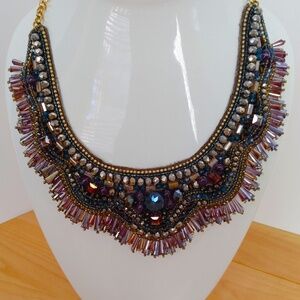 NWT Chico’s Ursula Bib Purple Beaded Statement Necklace